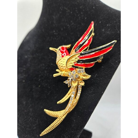 BOUCHER phoenix brooch enamel gp rhinestones 4" long number worn - Picture 2 of 6